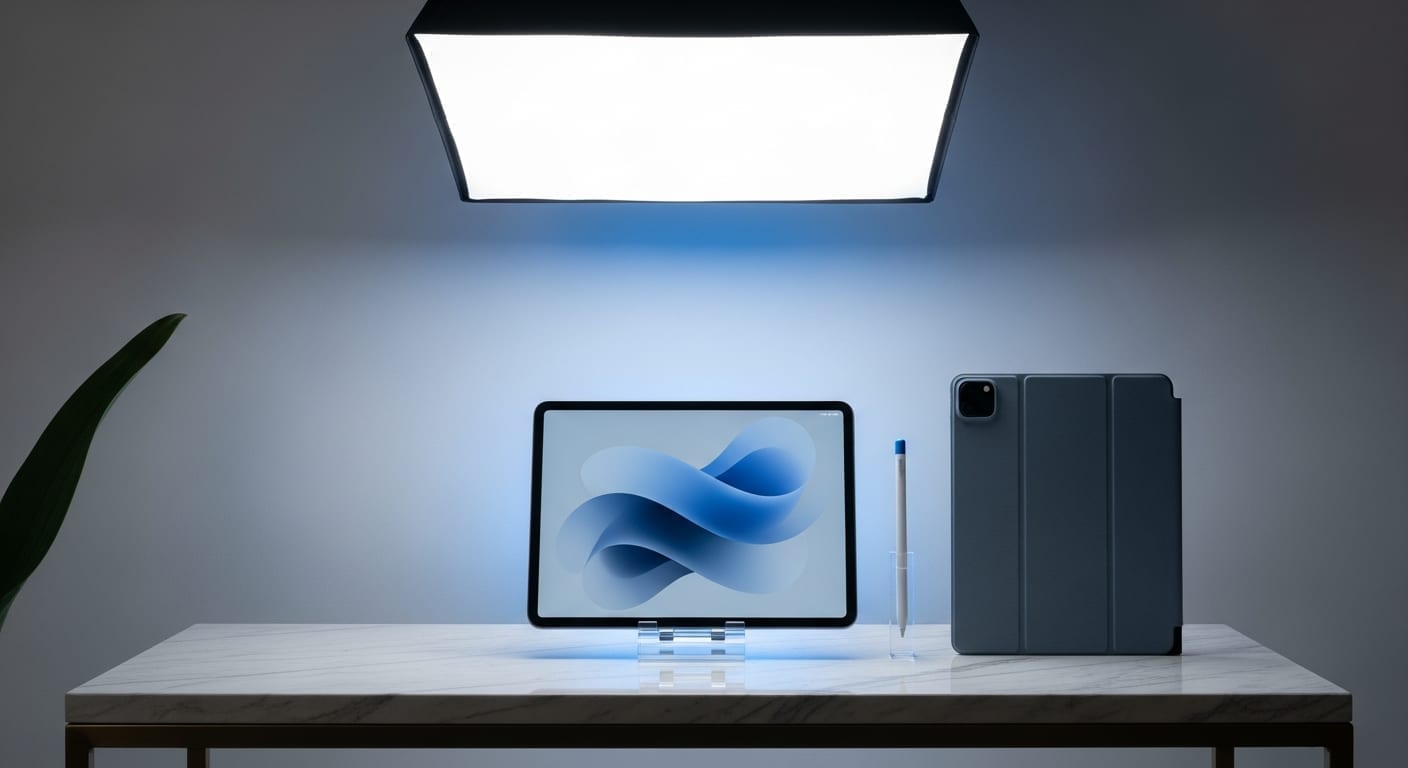 Clean studio product shot of iPad & Tablet devices on display at the MTM IT workshop