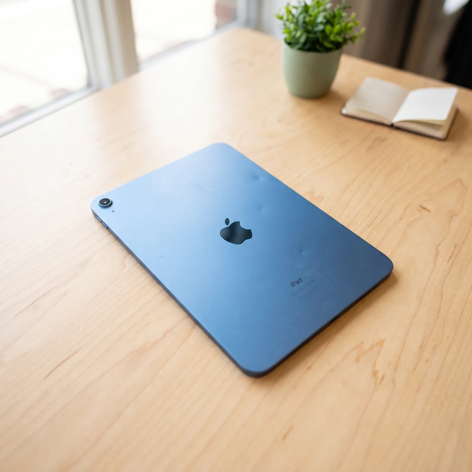 mtm it refurbished Apple iPad 10th Gen Blue with accessories on a desk