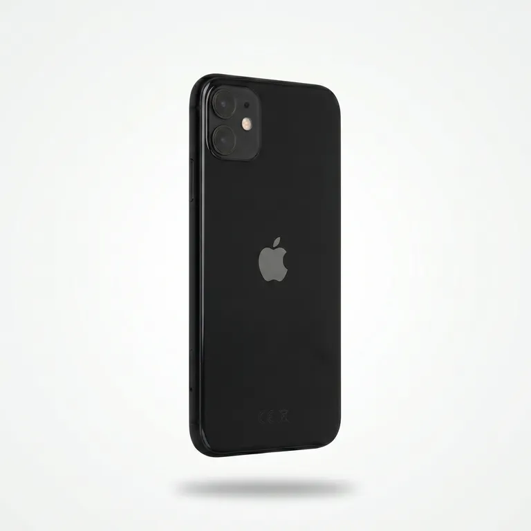 Back view of Black Apple iPhone 11 64GB showing dual cameras and glossy finish, refurbished by MTM IT
