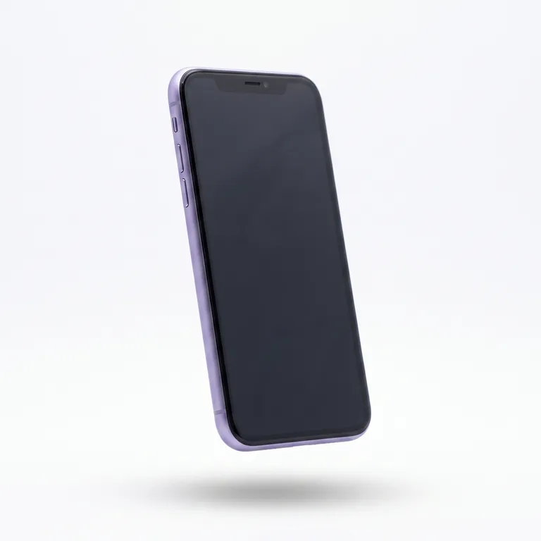 Front view of an Apple iPhone 11 in Purple, refurbished by MTM IT, showing the 6.1-inch display and excellent condition.