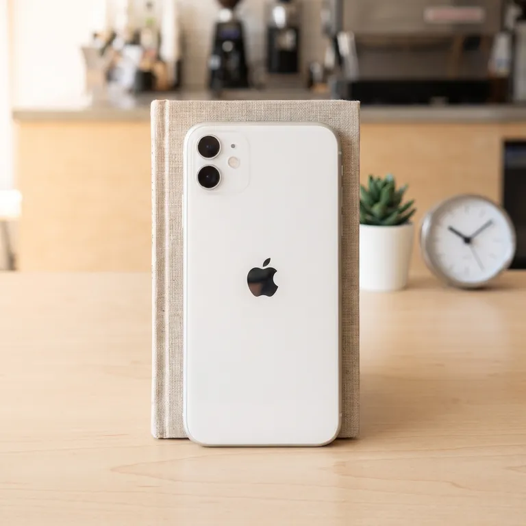 Lifestyle image of a white Apple iPhone 11 64GB excellent condition refurbished by MTM IT
