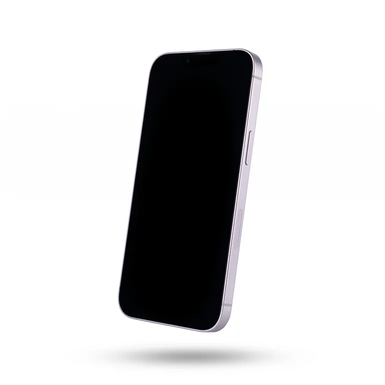 Front view of refurbished Apple iPhone 14 in purple, showing excellent condition screen and sleek design. Sold by MTM IT.