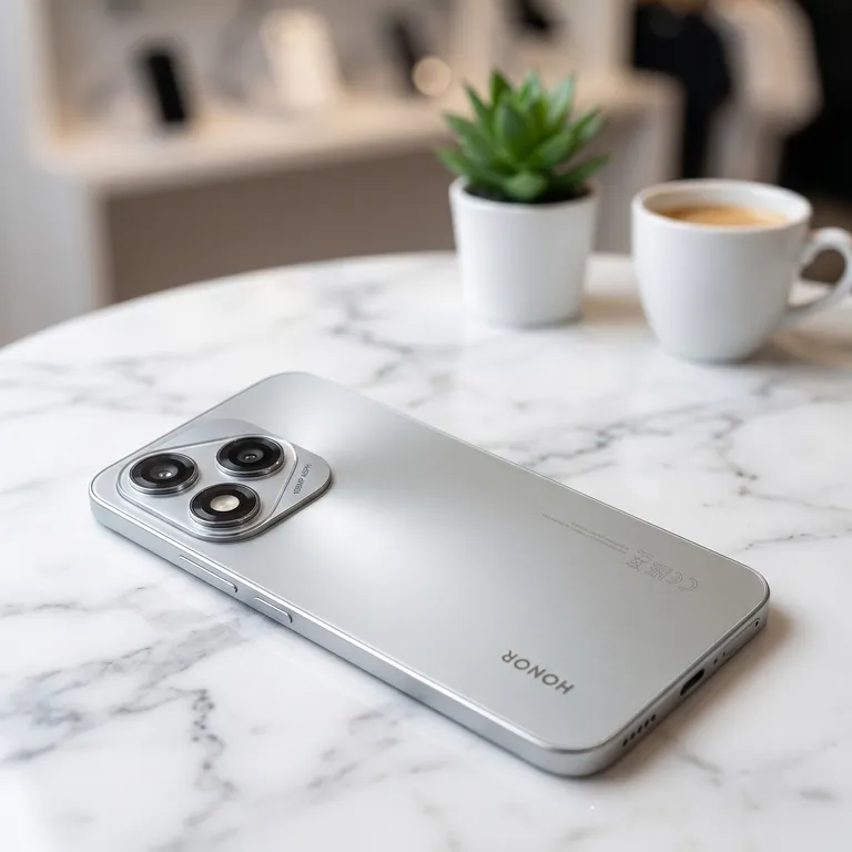 Lifestyle shot of Honor 400 5G Silver in hand, showcasing 5G connectivity and sleek design, refurbished by mtm IT