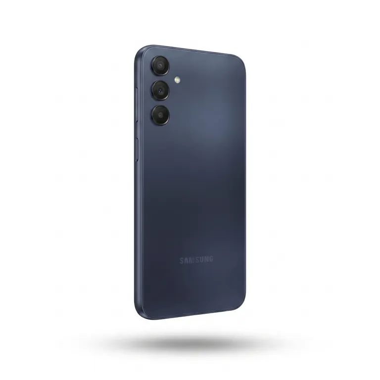 Rear view of refurbished Samsung Galaxy A15 128GB black showing camera lenses and back cover.