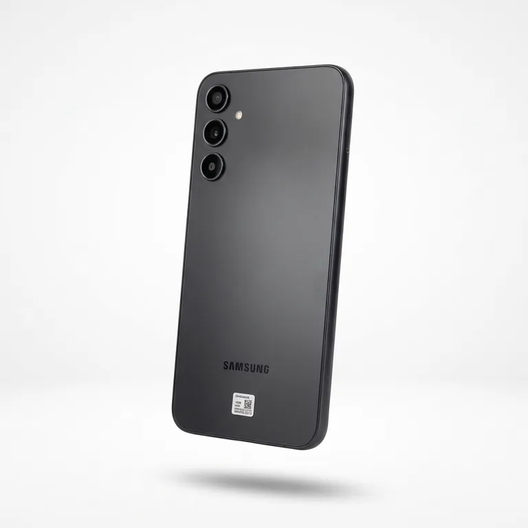 Back view of a certified refurbished Samsung Galaxy A34 5G in Black showing triple camera